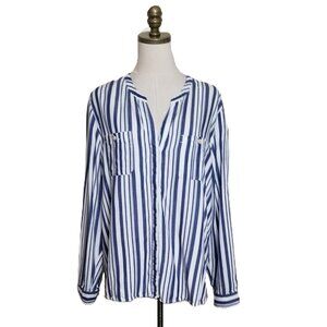 Tommy Bahama Mission Beach Blue White Stripe Button Down Shirt Women’s Size XL